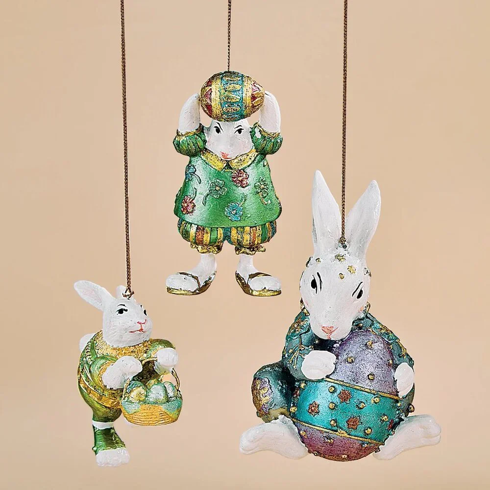 Set of 3 Hand-Painted Bunny Ornaments/NWT